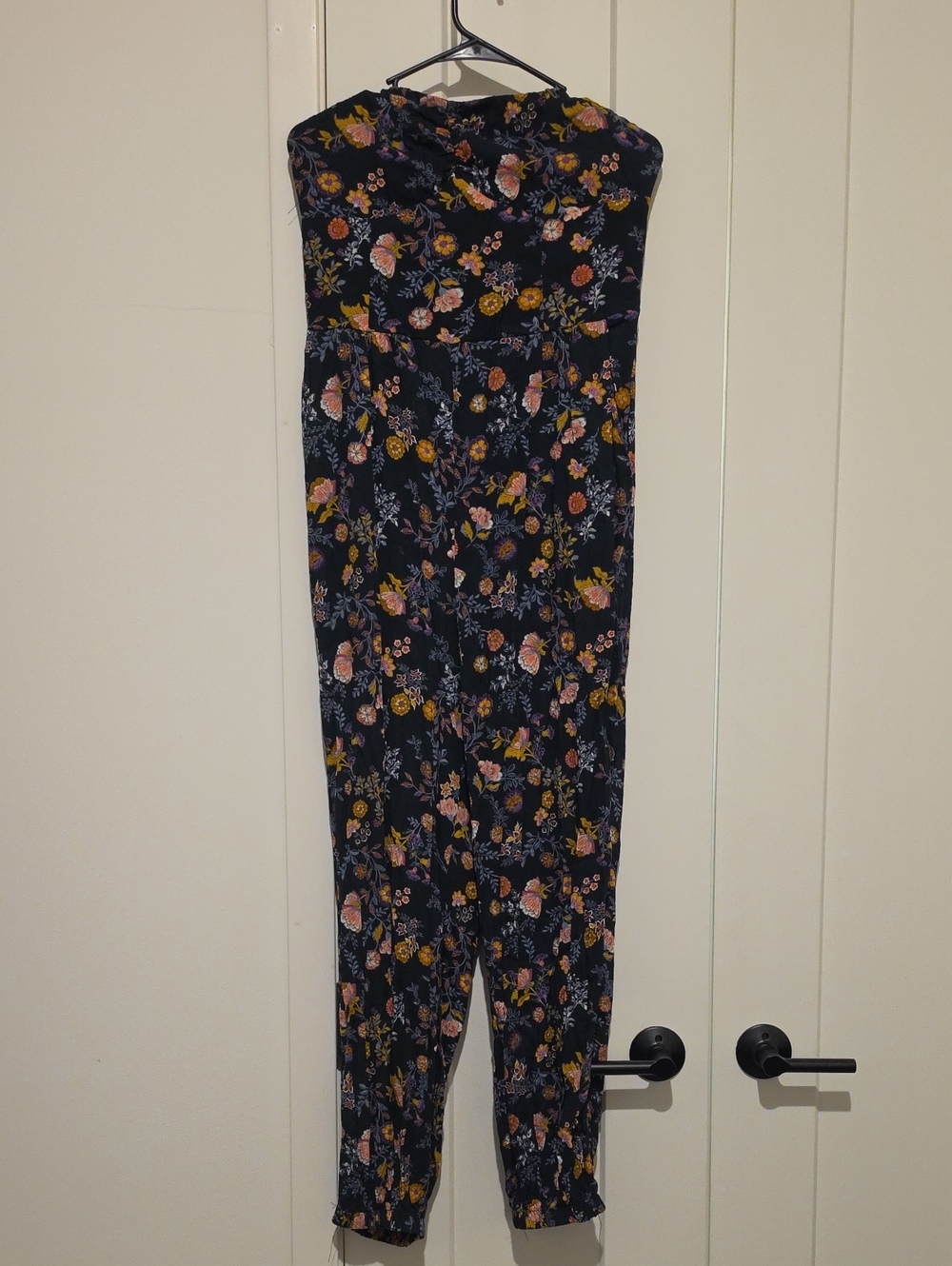 Xhilaration Navy Floral Strapless Jumpsuit